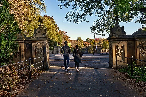 NY, NYC, Central Park, path leading to Bethesda Fountain