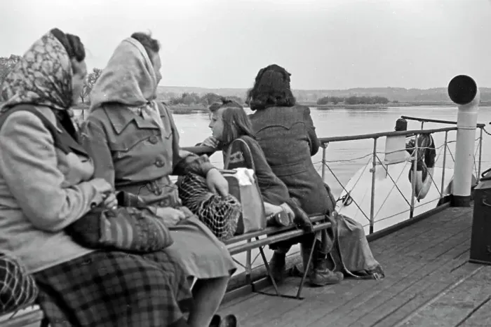 Framed Print : Lebus an der Oder Print, 1949: Ship Passengers on the River Framed Print : Lebus an der Oder Print, 1949: Ship Passengers on the River