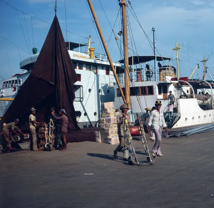 Framed Print : Java Print: Ship Loading at Surabaya Port Framed Print : Java Print: Ship Loading at Surabaya Port