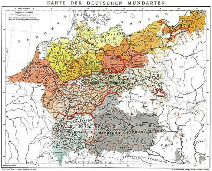 Framed Print : Historical Map Print of German Dialects, 1894 Framed Print : Historical Map Print of German Dialects, 1894