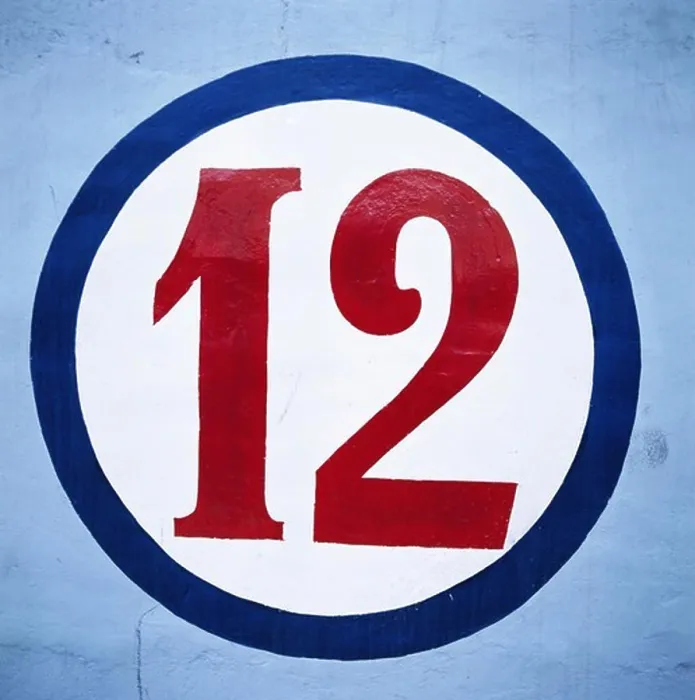Framed Print : Numeric Twelve Print in Blue Circle on Wall Framed Print : Numeric Twelve Print in Blue Circle on Wall