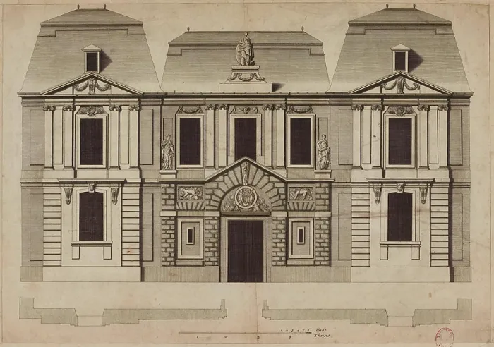 Framed Print : Plan and Elevation Print of the Carnavalet Hotel Facade Framed Print : Plan and Elevation Print of the Carnavalet Hotel Facade