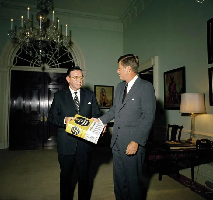 Framed Print : Print of Representative Edward Boland presenting Webster's Dictionary to President Kennedy Framed Print : Print of Representative Edward Boland presenting Webster's Dictionary to President Kennedy