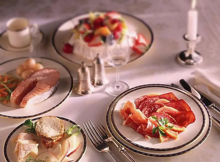 Framed Print : Table Setting Print with Charcutterie, Salmon Steak, and Pavlova Framed Print : Table Setting Print with Charcutterie, Salmon Steak, and Pavlova