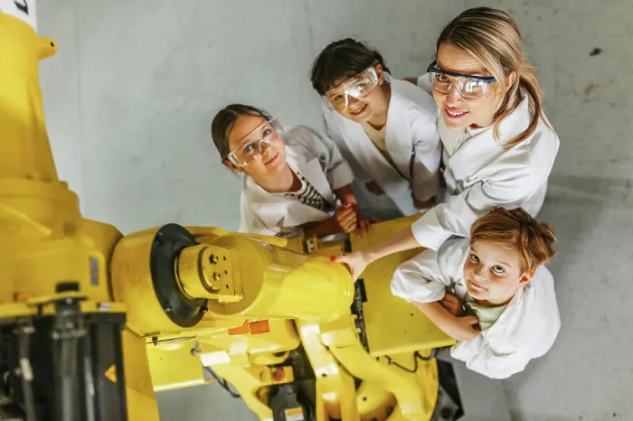 Framed Print : Top view of Elementary school children learning robotics Print Framed Print : Top view of Elementary school children learning robotics Print