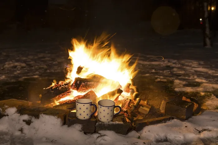 Framed Print : Campfire Scene Winter Evening Print Framed Print : Campfire Scene Winter Evening Print