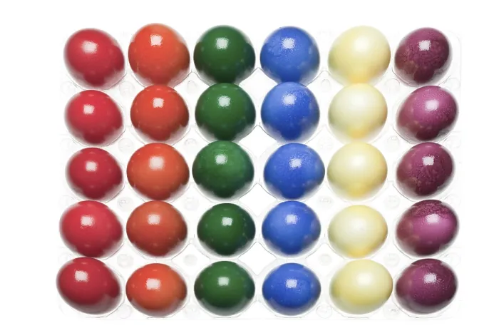Framed Print : 30 Dyed Easter Eggs in Six Colours Print Framed Print : 30 Dyed Easter Eggs in Six Colours Print