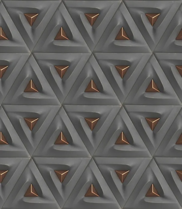Framed Print : 3D Triangular Geometric Print with Metallic Accents