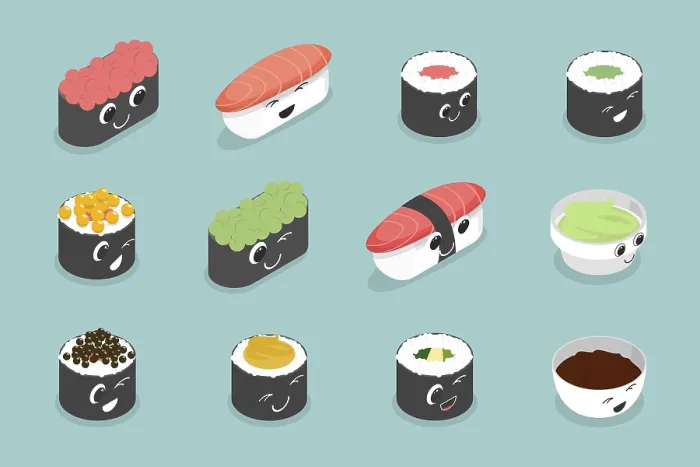 Framed Print : 3D Isometric Flat Set of Sushi Prints Framed Print : 3D Isometric Flat Set of Sushi Prints