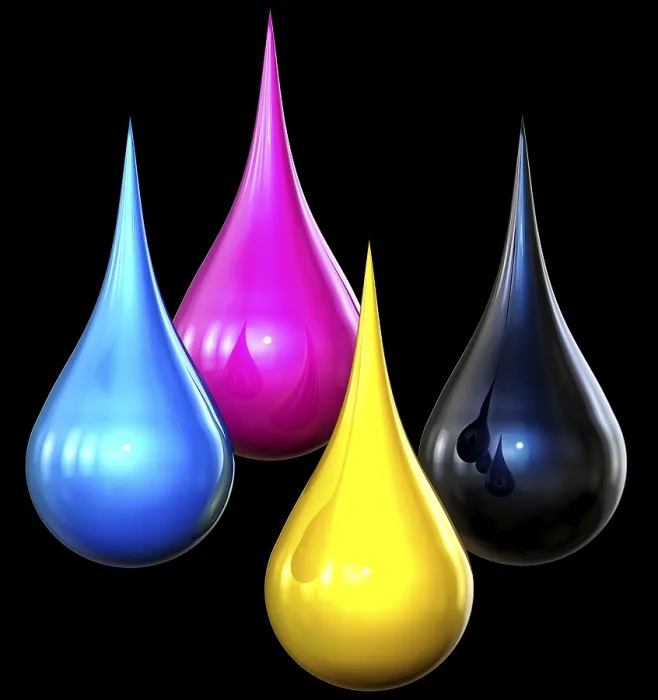 Framed Print : 3D Rendering of CMYK Drops Print Framed Print : 3D Rendering of CMYK Drops Print