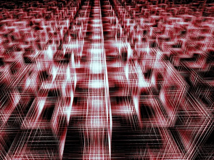 Framed Print : Abstract Tech Red Background Print - Glowing Wire Cubes Framed Print : Abstract Tech Red Background Print - Glowing Wire Cubes