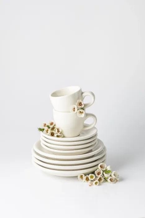 Framed Print : White Tableware with Spring Flowers Print Framed Print : White Tableware with Spring Flowers Print
