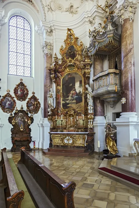 Framed Print : Side Altar and Pulpit Print, Nesselwang, Germany Framed Print : Side Altar and Pulpit Print, Nesselwang, Germany