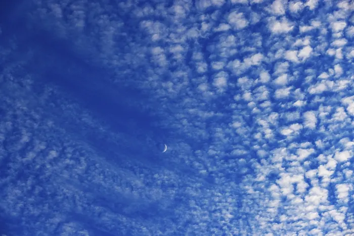 Framed Print : Altocumulus Clouds with Crescent Moon Print, Upper Austria Framed Print : Altocumulus Clouds with Crescent Moon Print, Upper Austria