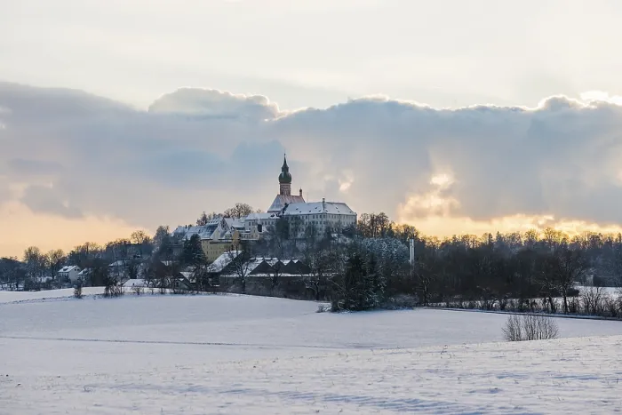 Framed Print : Andechs Monastery Winter Sunset Print, Germany Framed Print : Andechs Monastery Winter Sunset Print, Germany