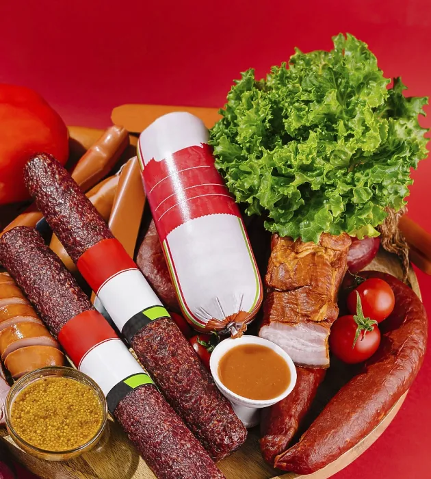 Framed Print : Sausage Print on Red Background Framed Print : Sausage Print on Red Background