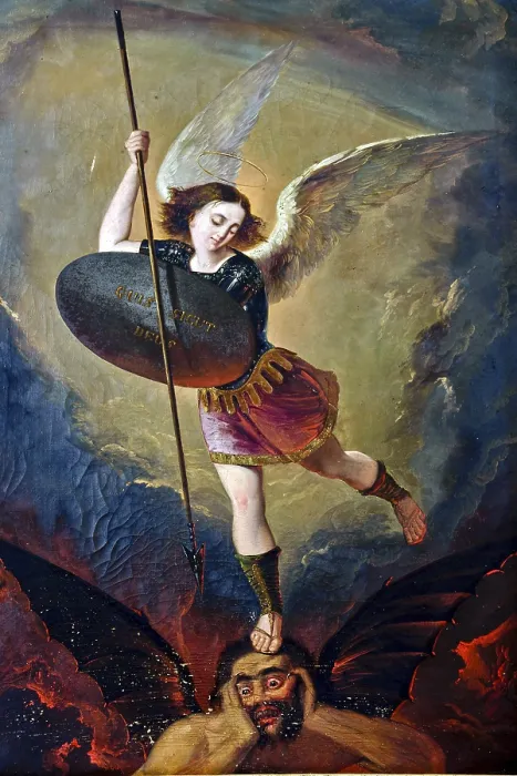 Framed Print : Archangel Michael and the Devil Print, Manuel Bayeu, Spain Framed Print : Archangel Michael and the Devil Print, Manuel Bayeu, Spain