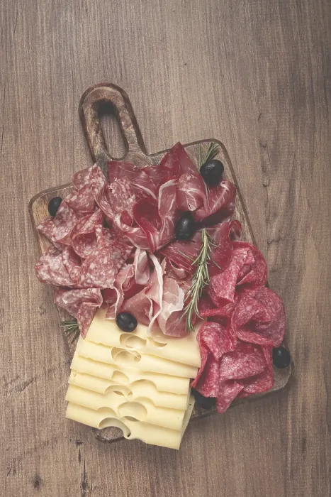 Framed Print : Assorted Meat and Cheese Print on Wooden Board Framed Print : Assorted Meat and Cheese Print on Wooden Board