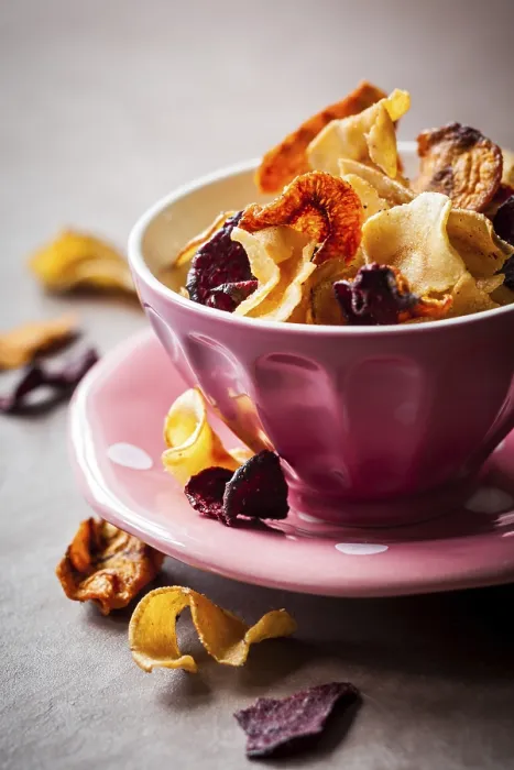 Framed Print : Assorted Vegetable Crisps Print in a Bowl Framed Print : Assorted Vegetable Crisps Print in a Bowl