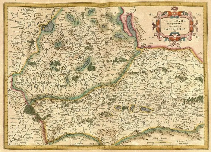 Framed Print : Digitally restored reproduction Print of 1623 Salzburg and Carinthia Map