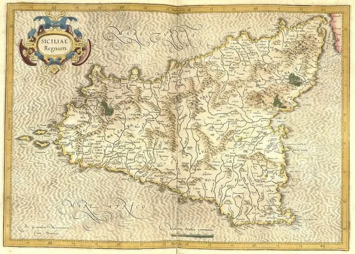 Framed Print : Gerhard Mercator's 1623 Engraving Print of Sicily Framed Print : Gerhard Mercator's 1623 Engraving Print of Sicily