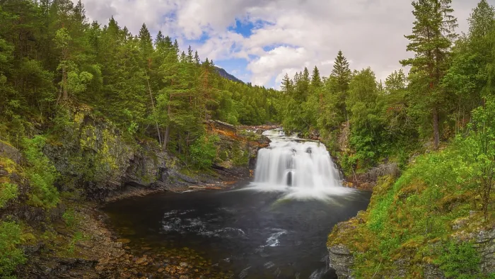 Framed Print : Austbygda Waterfall Print, Tinn, Norway