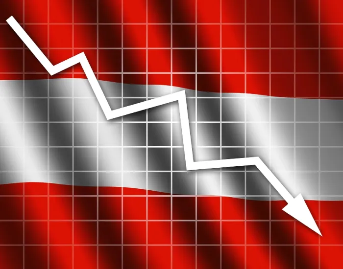 Framed Print : Austrian Flag and Arrow Graph Print
