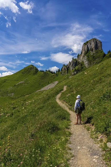 Framed Print : Backpacker in the Swiss Mountains Print