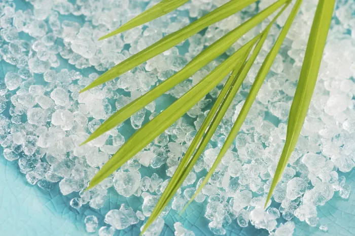 Framed Print : Bath Salt and Palm Leaf Print Framed Print : Bath Salt and Palm Leaf Print