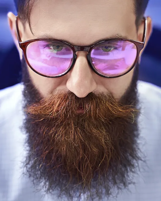 Framed Print : Bearded Man Working on Computer Print Framed Print : Bearded Man Working on Computer Print