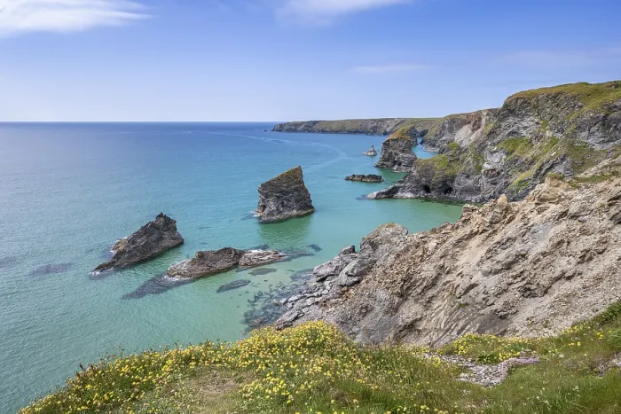 Framed Print : Bedruthan Steps Cliff Formation Print, Cornwall, England