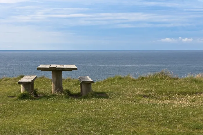 Framed Print : Bench and Table at Bovbjerg Cliffs Print, Denmark Framed Print : Bench and Table at Bovbjerg Cliffs Print, Denmark