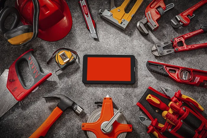 Framed Print : Construction Tools Print Mock Up With Free Space Framed Print : Construction Tools Print Mock Up With Free Space