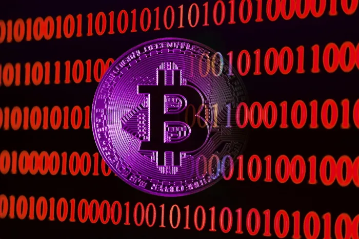 Framed Print : Bitcoin with Binary Code Print Framed Print : Bitcoin with Binary Code Print
