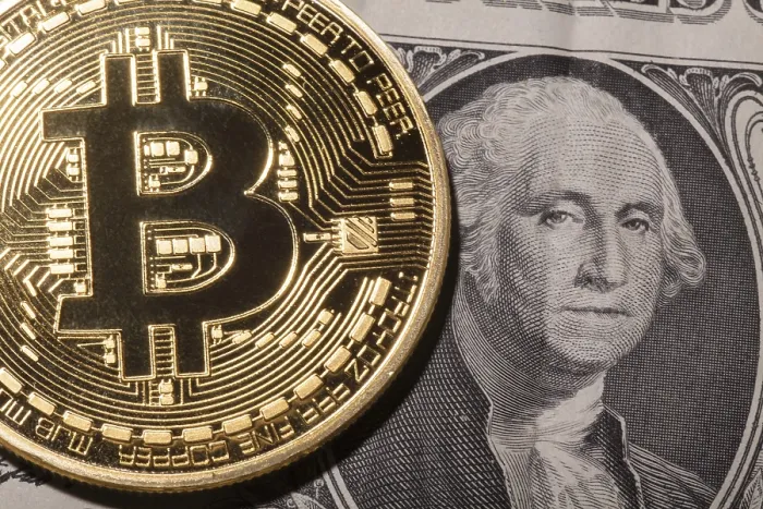 Framed Print : One Bitcoin on Dollar Banknote Print Framed Print : One Bitcoin on Dollar Banknote Print