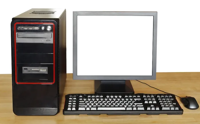Framed Print : Black Computer Print with Cut-Out Screen and Accessories Framed Print : Black Computer Print with Cut-Out Screen and Accessories