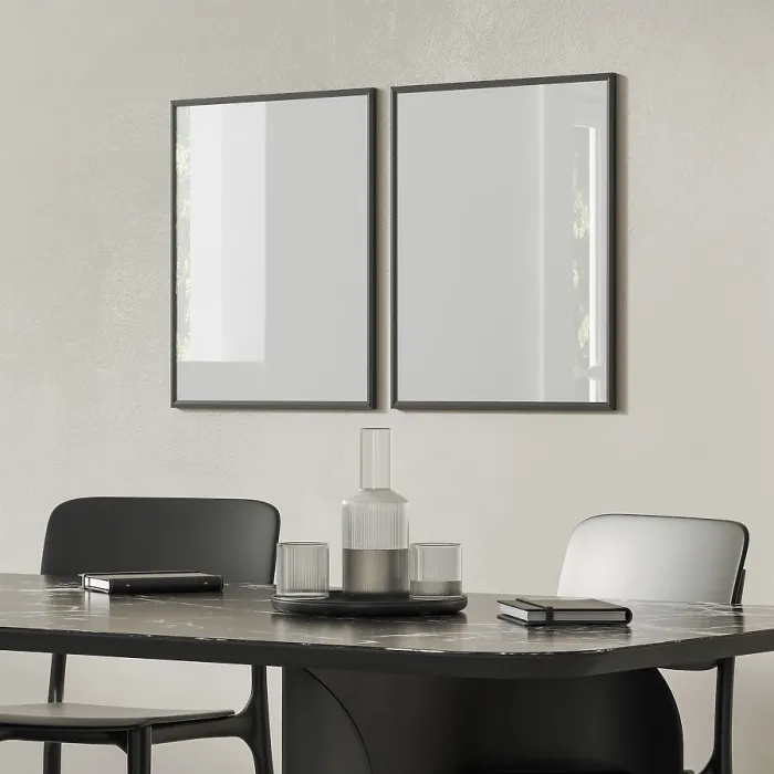 Framed Print : Modern Interior Print: Two Blank Frames with Black Table Framed Print : Modern Interior Print: Two Blank Frames with Black Table