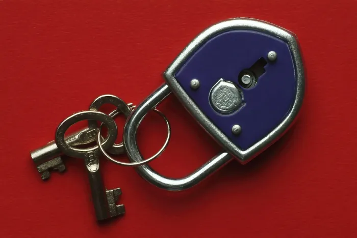 Framed Print : Blue Padlock with Two Keys Print Framed Print : Blue Padlock with Two Keys Print