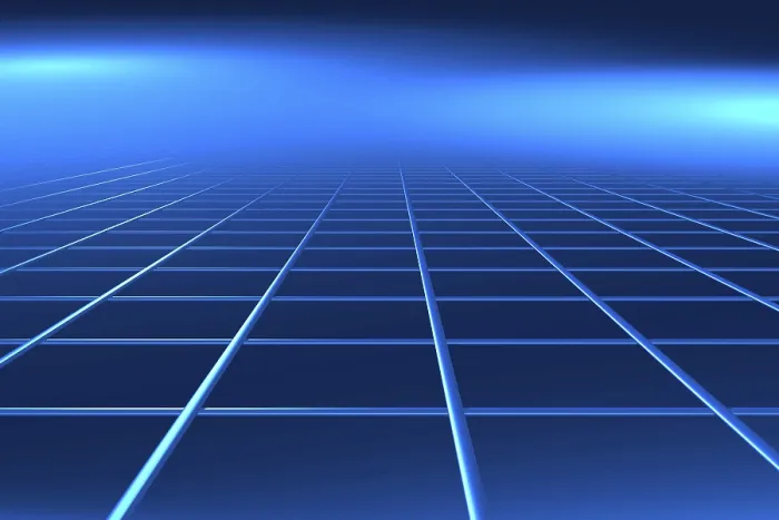 Framed Print : Blue Surface Print with Grid Perspective