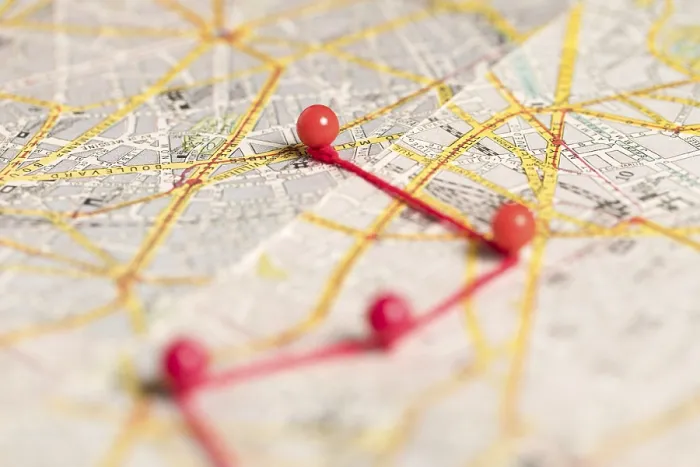 Framed Print : Blurred Red Pins Map Print Framed Print : Blurred Red Pins Map Print