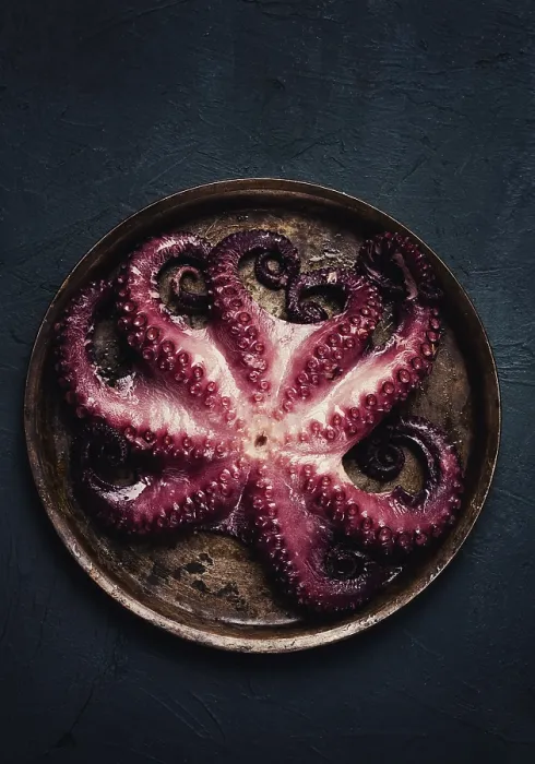 Framed Print : Boiled Octopus Print, Close-Up, Rustic Style