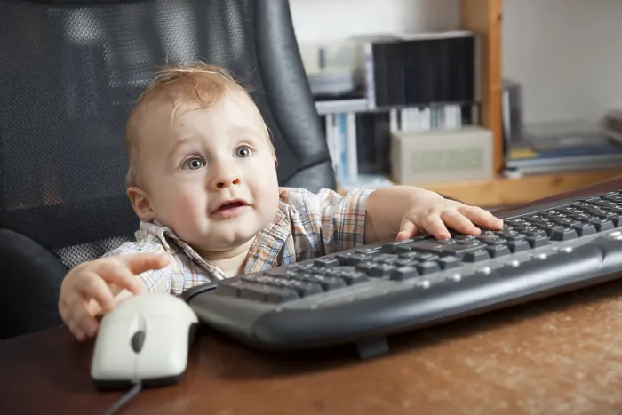 Framed Print : 10-Month-Old Boy Uses Computer Mouse and Keyboard Print Framed Print : 10-Month-Old Boy Uses Computer Mouse and Keyboard Print