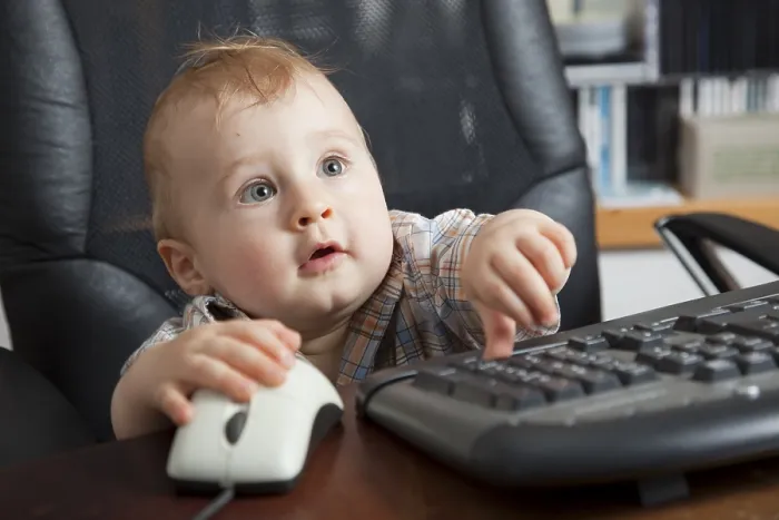 Framed Print : 10-Month-Old Boy Using Computer Mouse and Keyboard Print Framed Print : 10-Month-Old Boy Using Computer Mouse and Keyboard Print