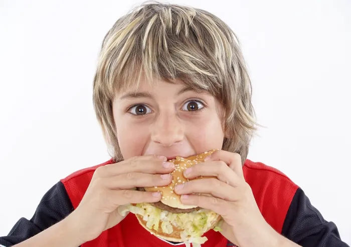Framed Print : Boy Eats Hamburger Print Framed Print : Boy Eats Hamburger Print