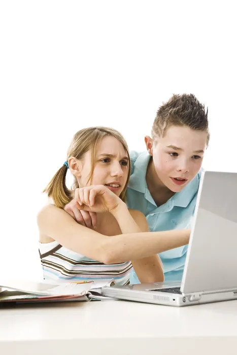 Framed Print : Boy and Girl Learning Together with a Computer Print Framed Print : Boy and Girl Learning Together with a Computer Print
