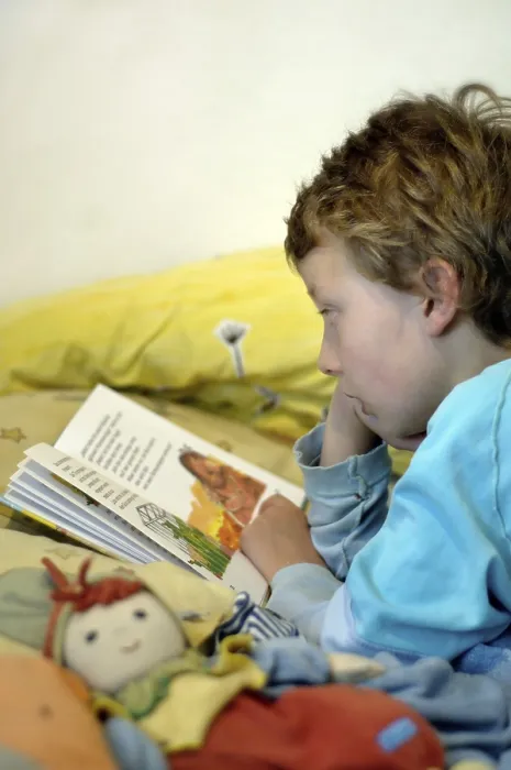 Framed Print : Boy Reading in Bed Print Framed Print : Boy Reading in Bed Print