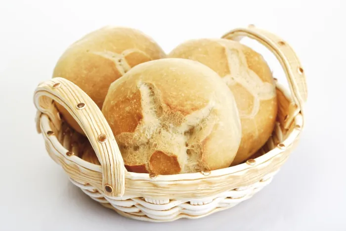 Framed Print : Bread Rolls in a Wicker Basket Print