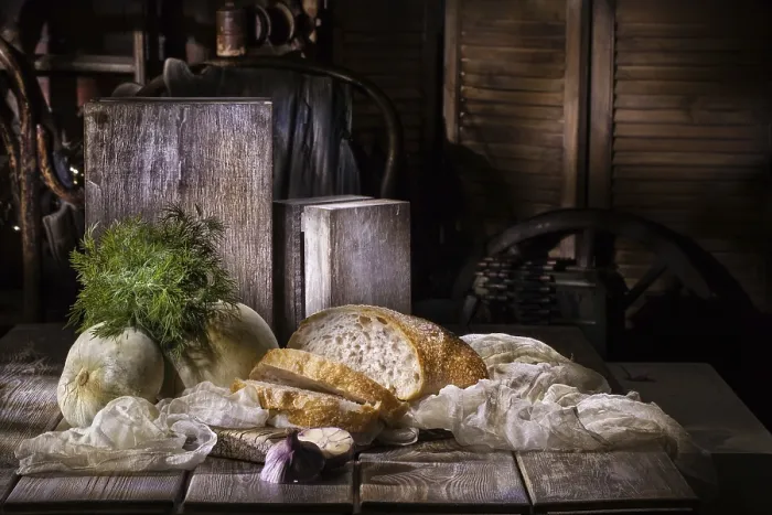 Framed Print : Vintage Studio Print of Bread and Vegetables Framed Print : Vintage Studio Print of Bread and Vegetables