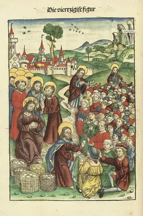 Framed Print : Woodcut Print of The Bread Wonder, 1491 Framed Print : Woodcut Print of The Bread Wonder, 1491