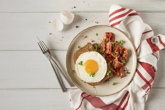 Framed Print : Breakfast Print: Fried Egg with Bacon and Micro-Greens Framed Print : Breakfast Print: Fried Egg with Bacon and Micro-Greens